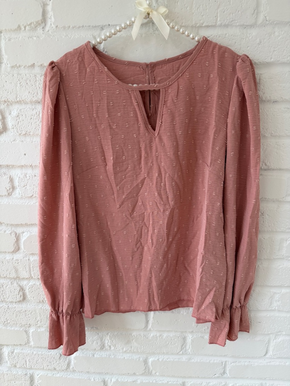 Women’s Dusty Rose Long-Sleeve Textured Blouse